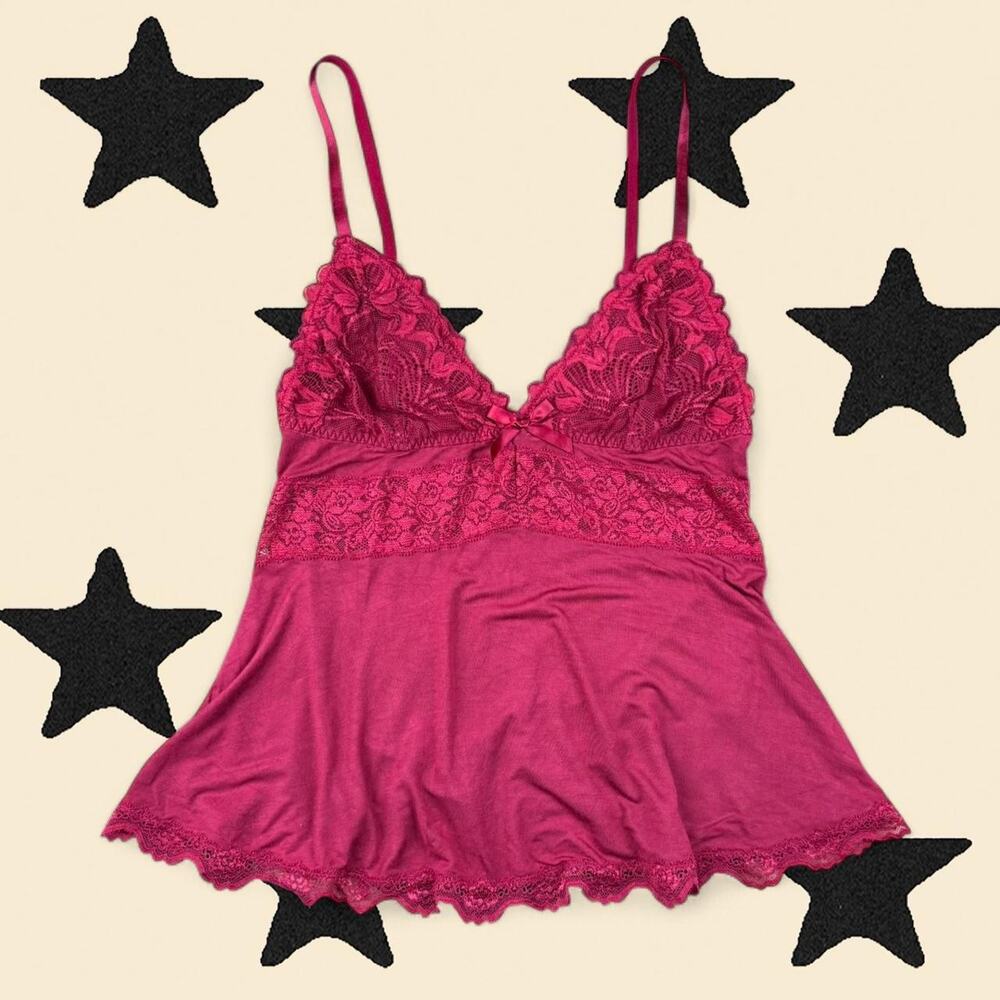 ★ Y2K Burgundy Lace Trim Babydoll Cami ★